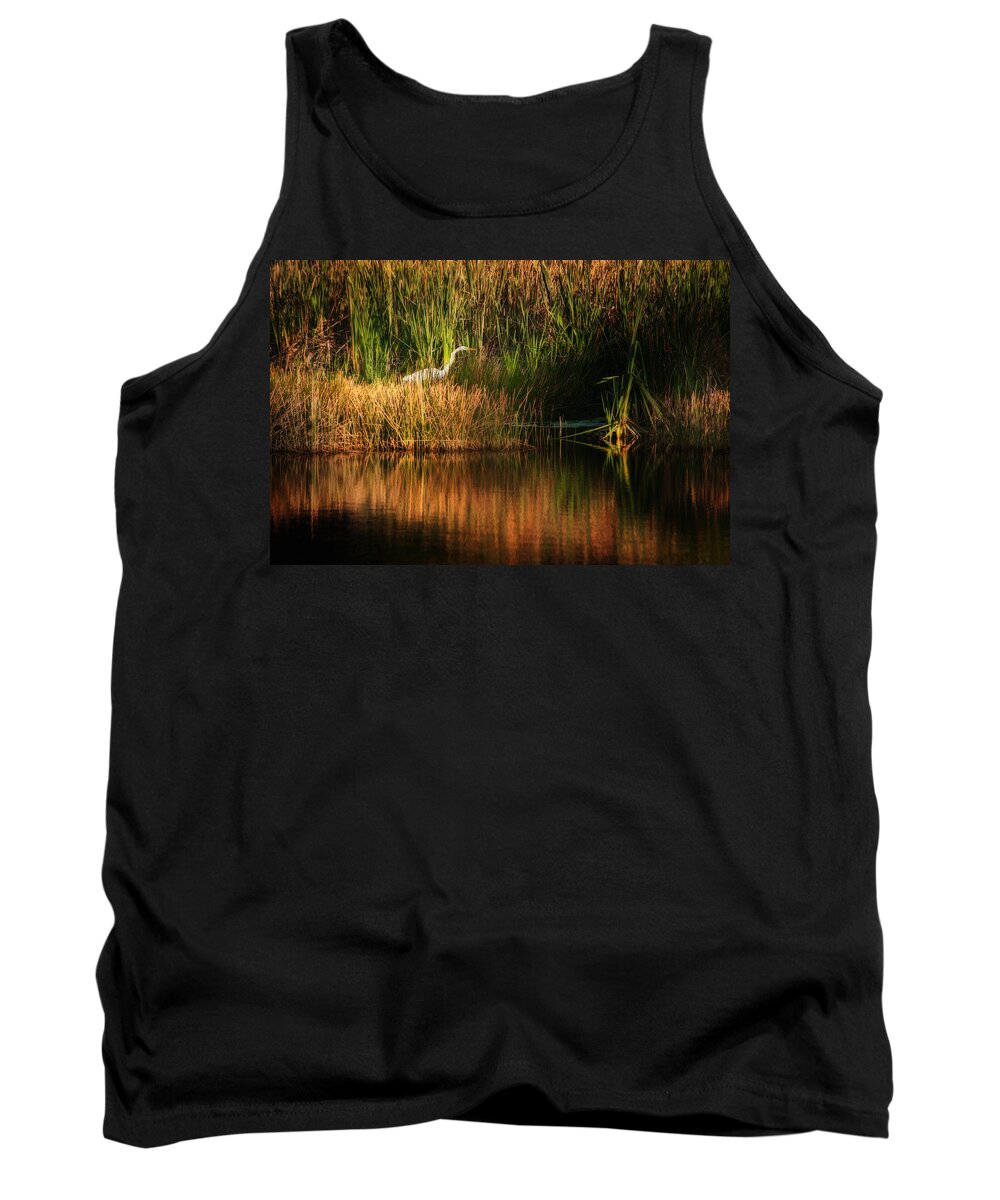 Great American Egret Tank Top featuring the photograph Beauty in the Grass by Steven Sparks