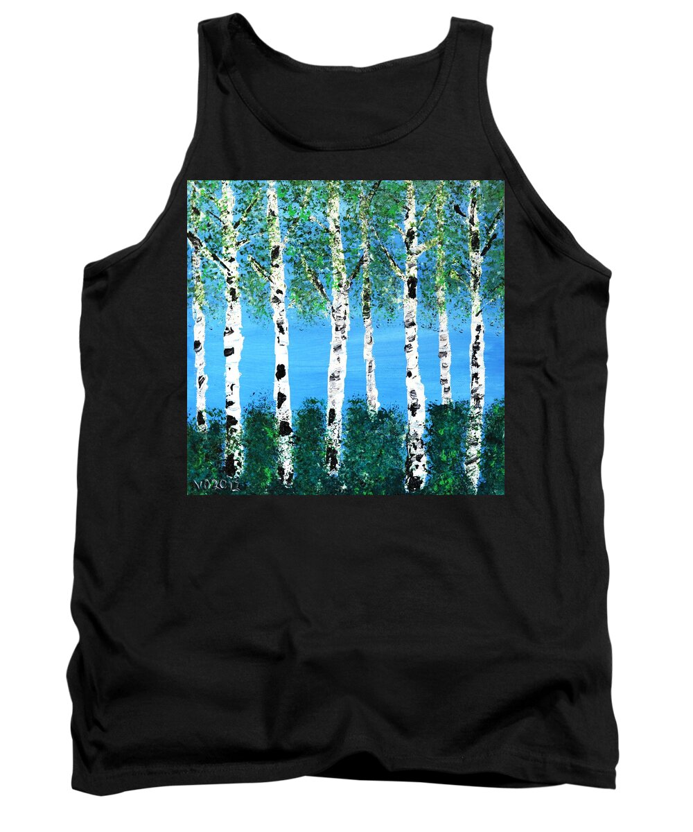 Birch Tank Top featuring the painting Birch Study Summer at the Lake by Valerie Ornstein
