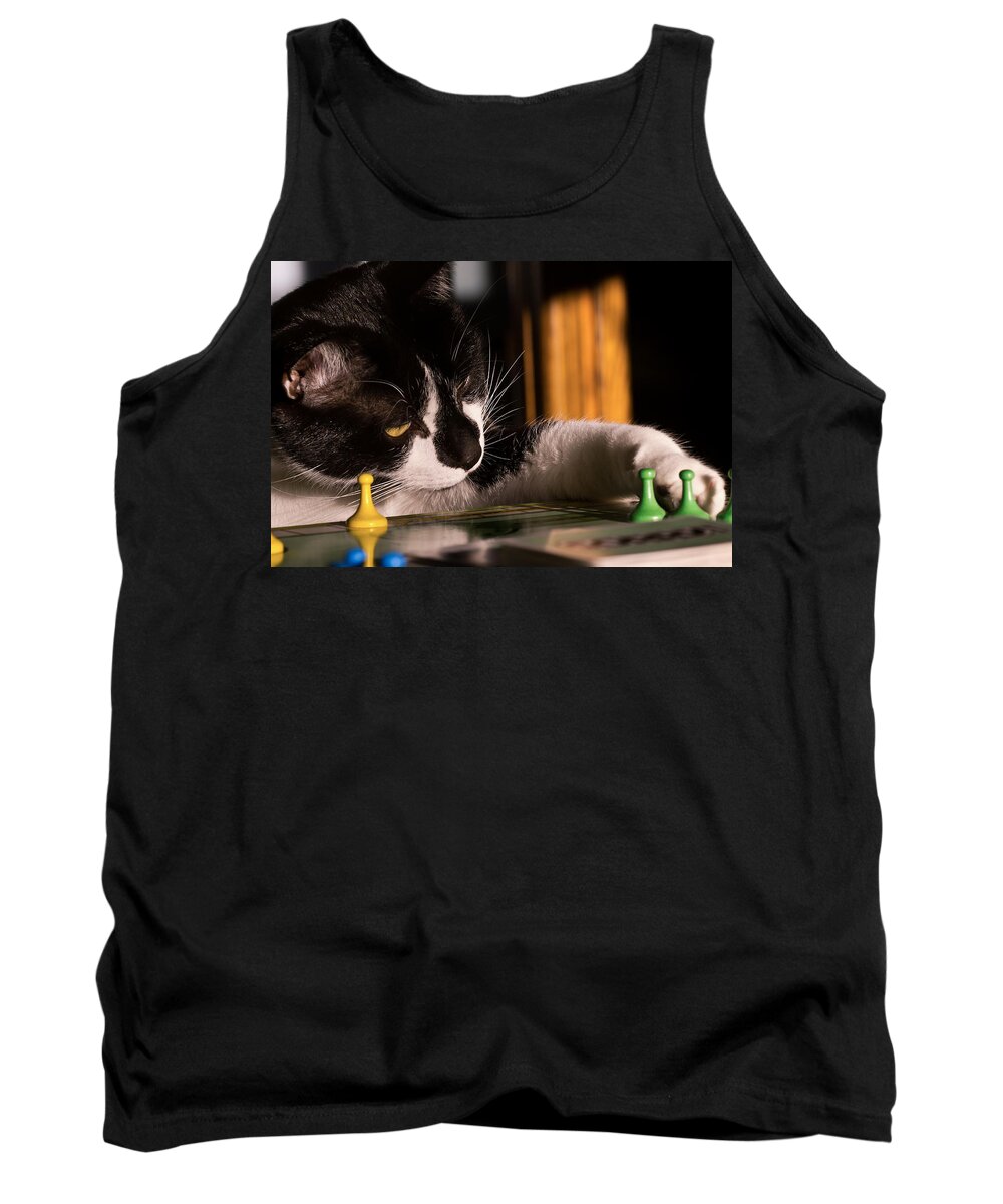 Sorry! Tank Top featuring the photograph Cat Playing a Game by Lori Coleman