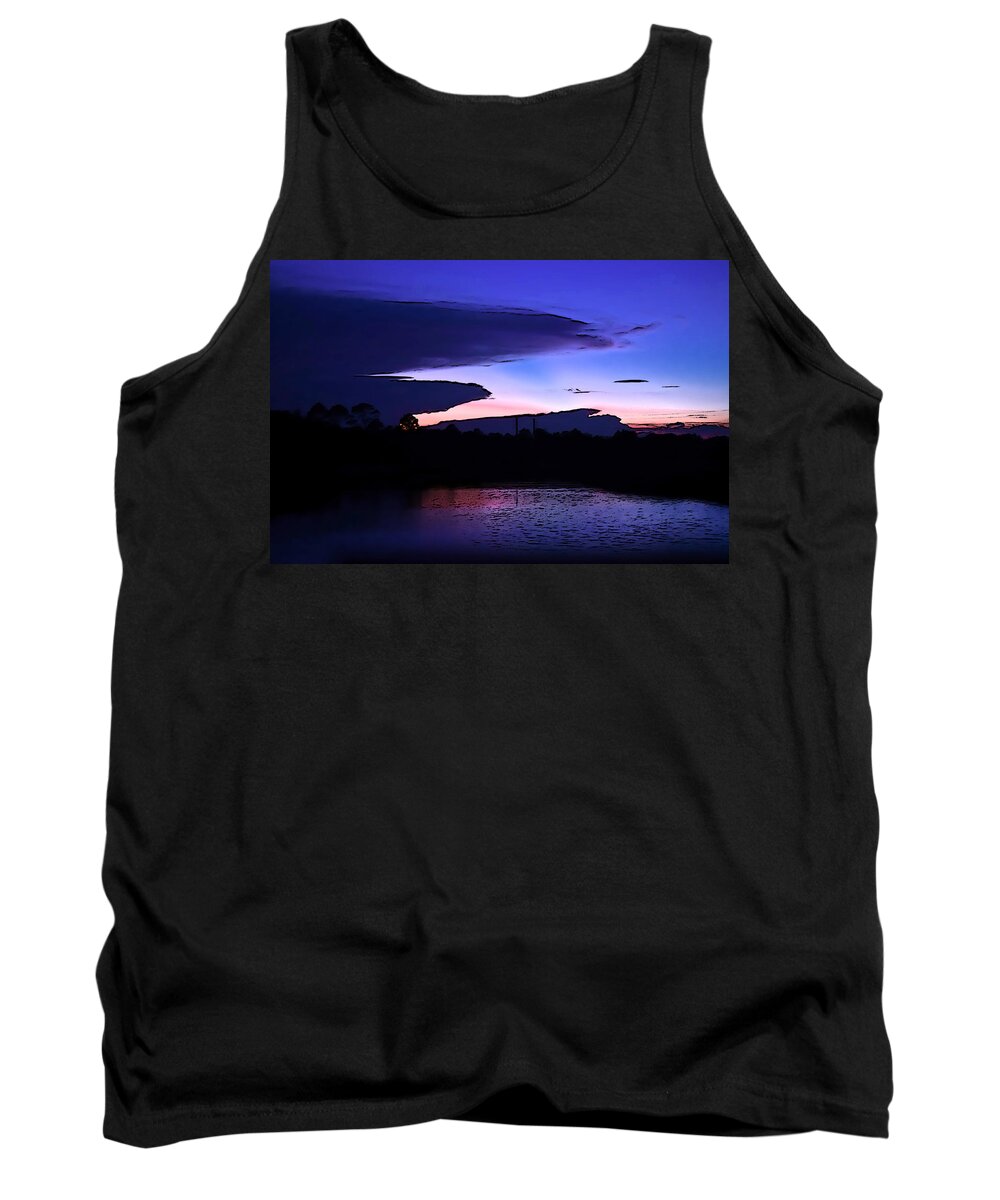 Clouds Tank Top featuring the photograph Clouded Sunset Over the Tomoka by DigiArt Diaries by Vicky B Fuller