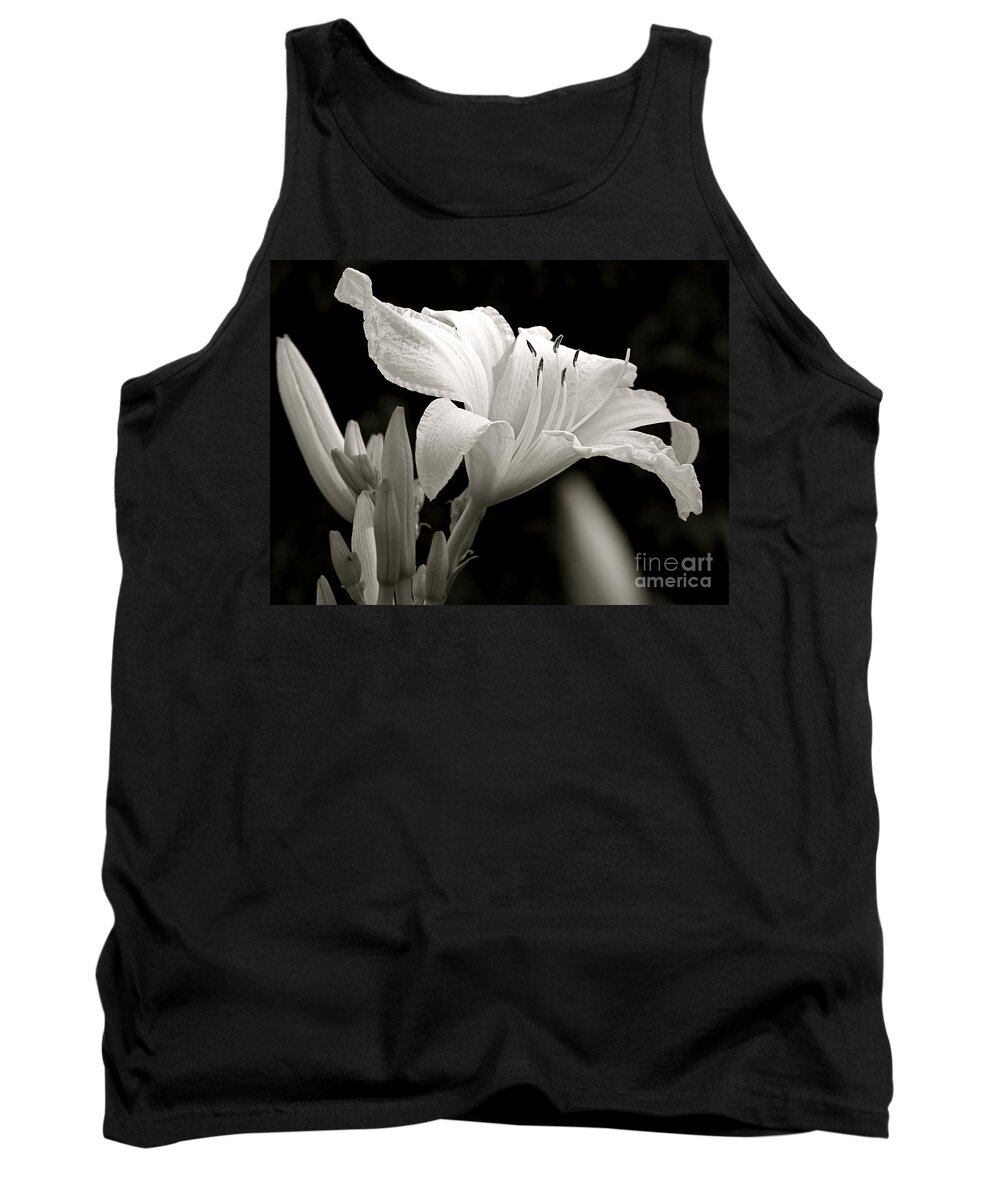 Black And White Photography Tank Top featuring the photograph Daylily Study in BW IV by Sue Stefanowicz
