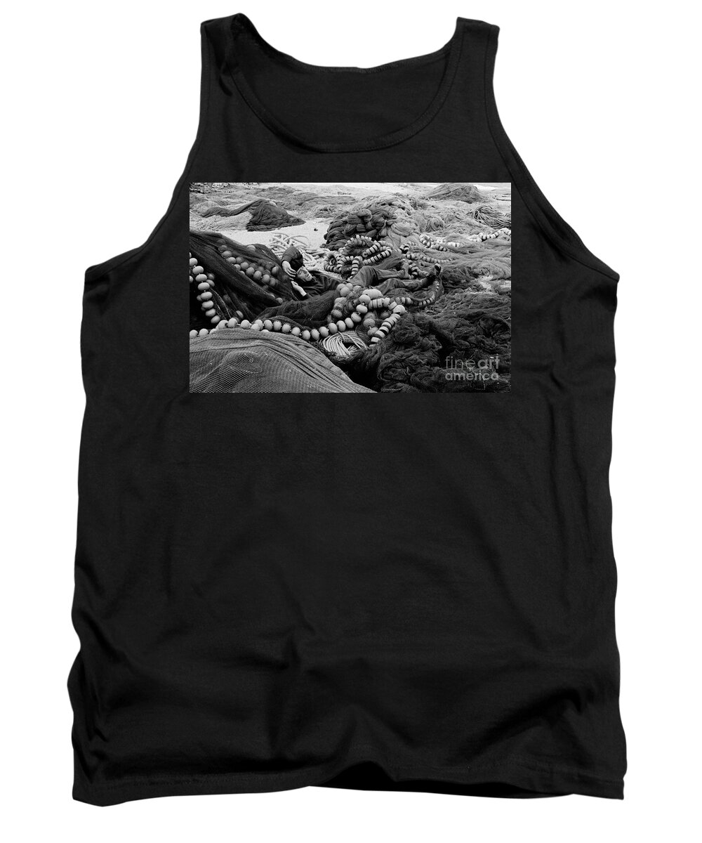 Fishing Nets Tank Top featuring the photograph Fisherman Sleeping on a Huge Array of Nets by Tom Wurl
