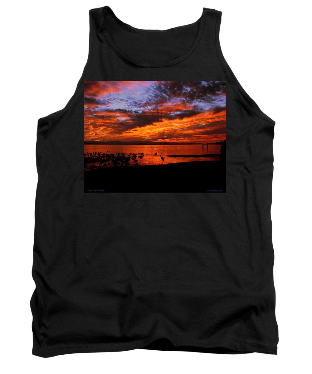 Liza Tank Top featuring the photograph Great Heron Sunset by Larry Beat