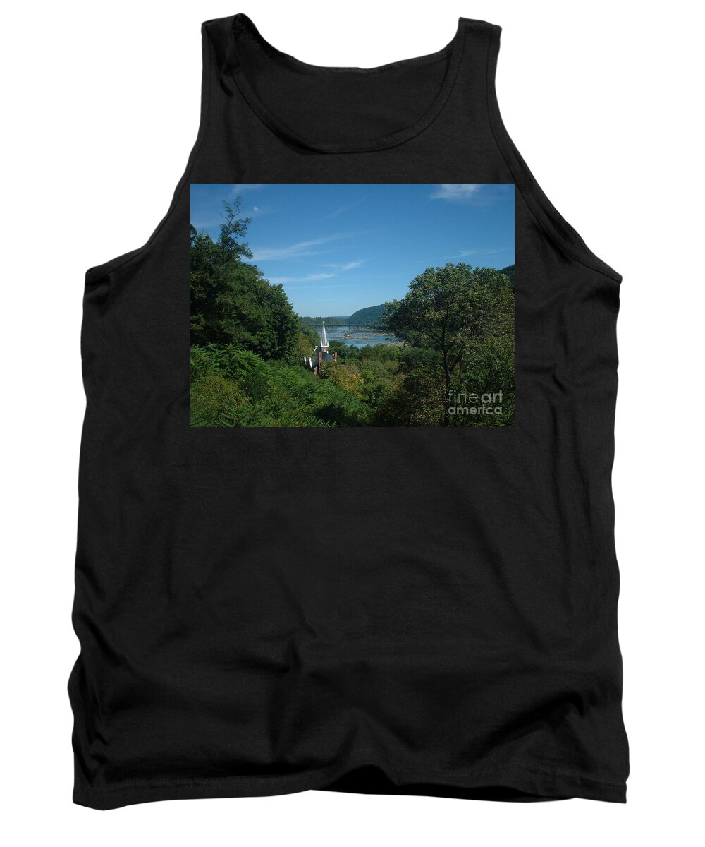 Virigina Tank Top featuring the painting Harper's Ferry Long View by Mark Robbins