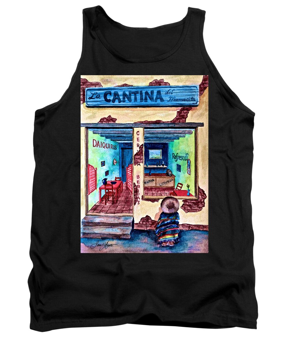 Mexico Tank Top featuring the painting La Cantina by Frank SantAgata