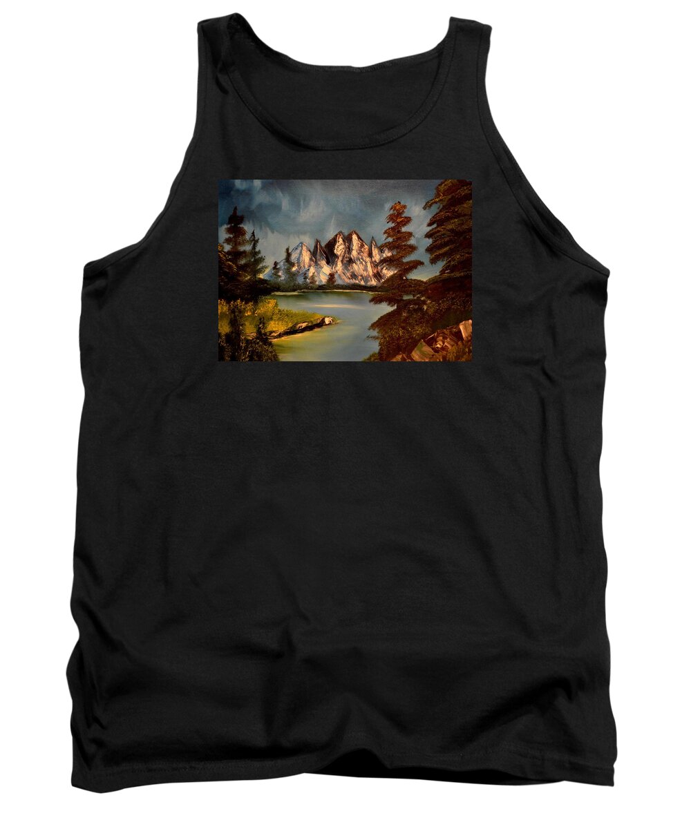 Mountains Tank Top featuring the painting LakeView by Maria Urso