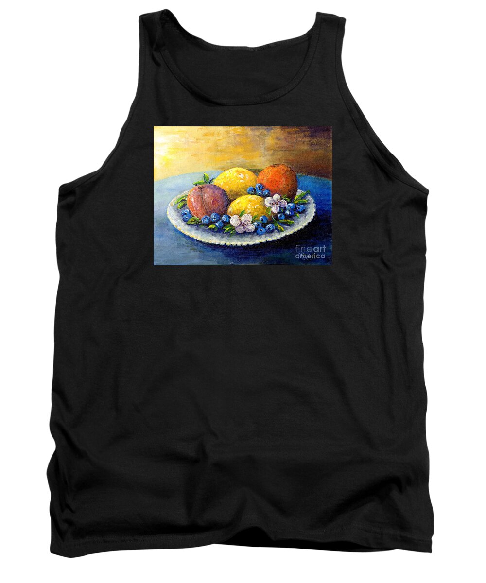 Still Life Tank Top featuring the painting Lemons and Blueberries by Lou Ann Bagnall