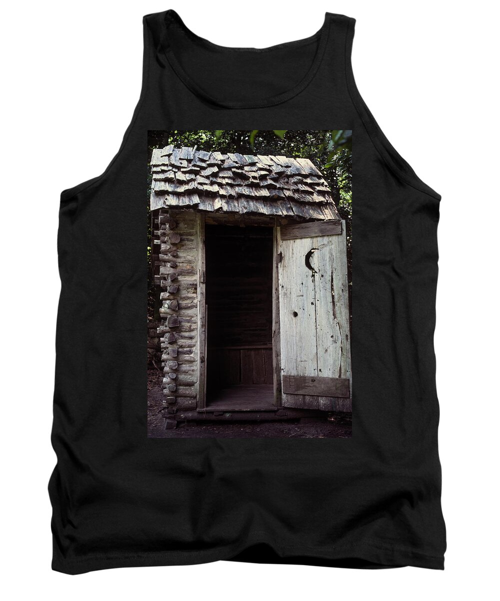 Old Log Outhouse Tank Top featuring the photograph Log Outhouse by Sally Weigand