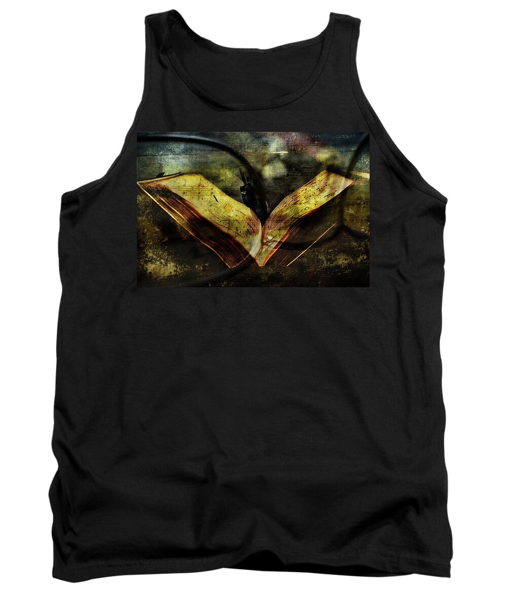 Books Tank Top featuring the digital art Music Reading by Diane Dugas
