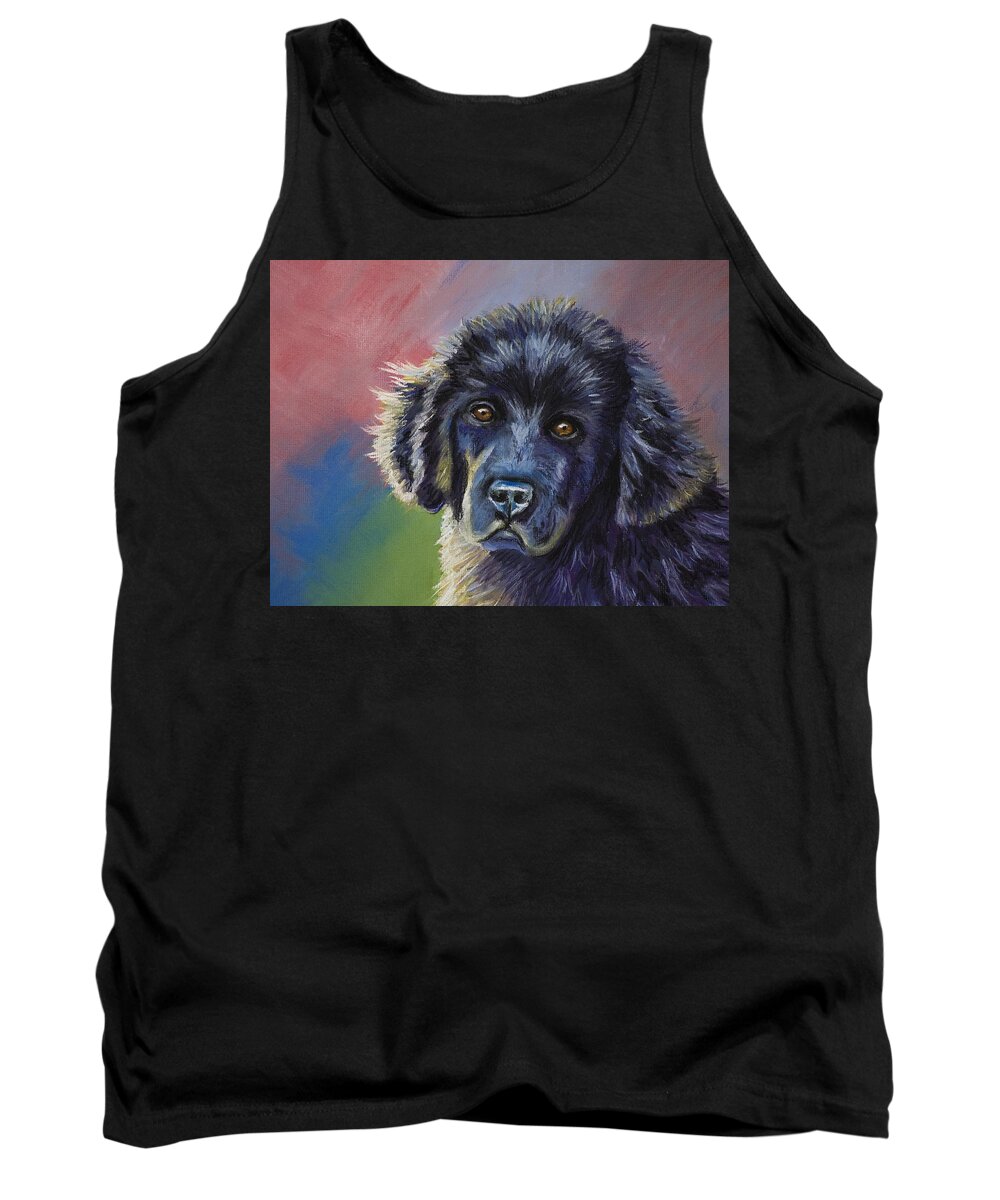 Newfoundland Tank Top featuring the drawing Rainbows and Sunshine - Newfoundland Puppy by Michelle Wrighton