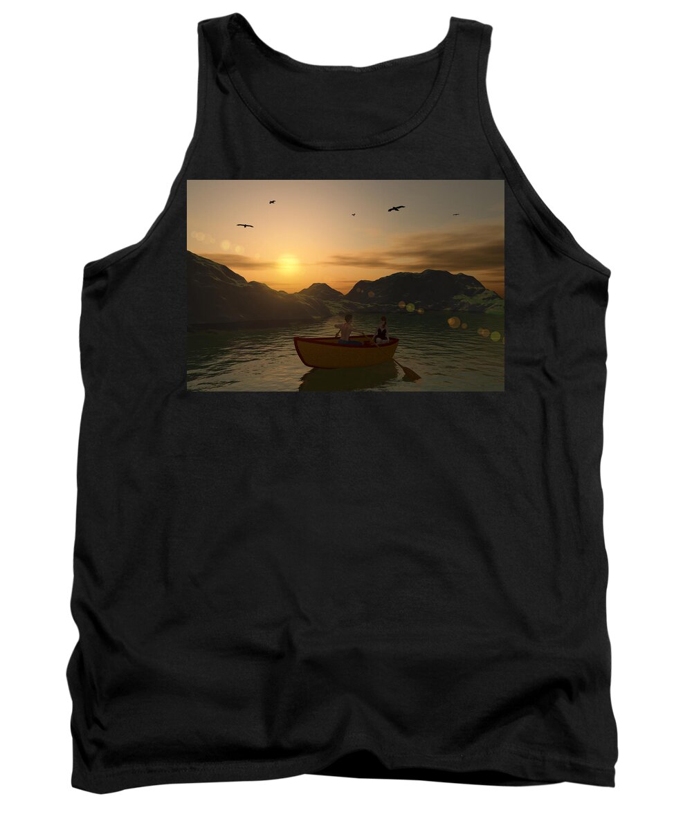 Lake Tank Top featuring the digital art Romance on the Lake by Michael Stowers