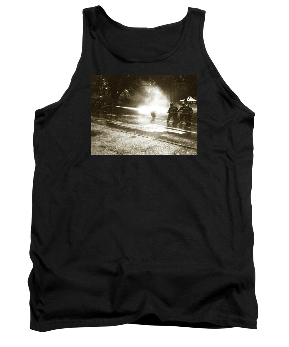 Firemen Tank Top featuring the photograph Sonoma Water Fight by Alison Stein
