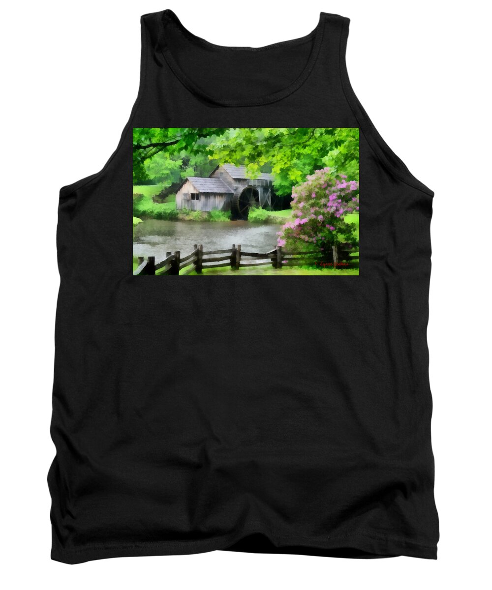 Virginia Tank Top featuring the painting Spring at Mabry Mill by Lynne Jenkins
