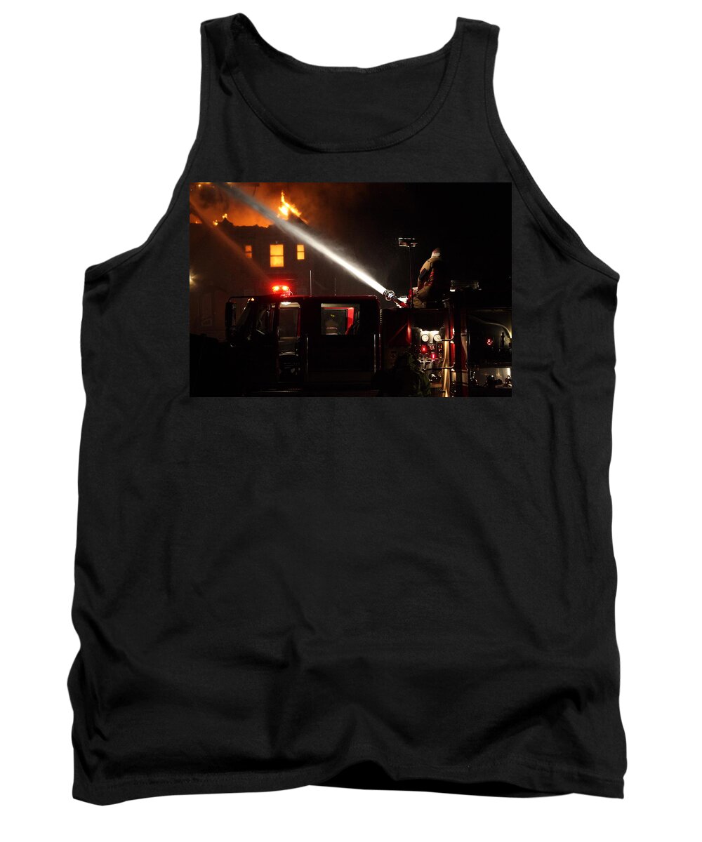 Fire Tank Top featuring the photograph Water On The Fire From Pumper Truck by Daniel Reed