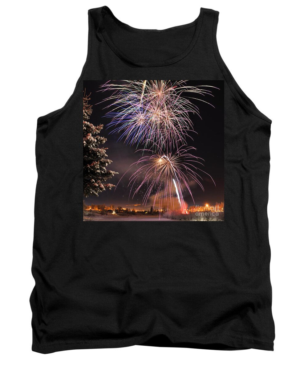 Fireworks Tank Top featuring the photograph Winter Solstice Fireworks by Gary Whitton