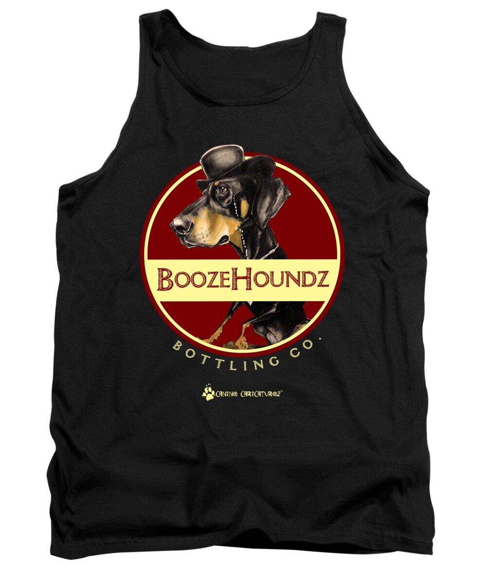 Doberman Tank Top featuring the drawing BoozeHoundz Bottling Co. by Canine Caricatures By John LaFree