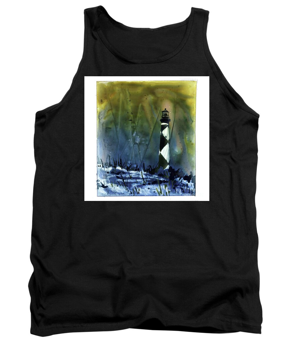 Lighthouse Tank Top featuring the mixed media Cape Lookout Lighthouse #2 by Ryan Fox