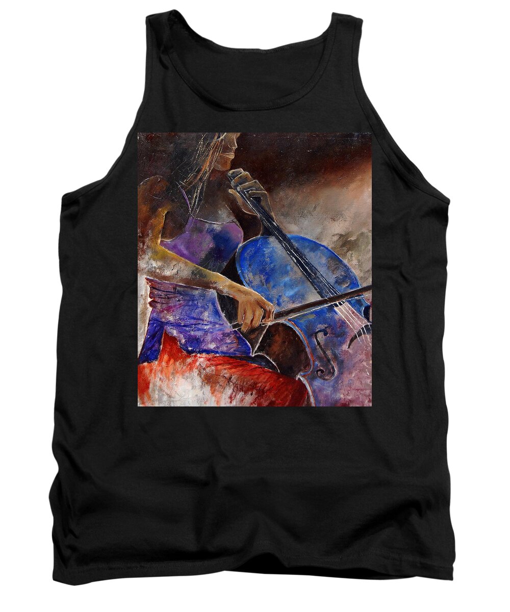 Music Tank Top featuring the painting Cello player #2 by Pol Ledent