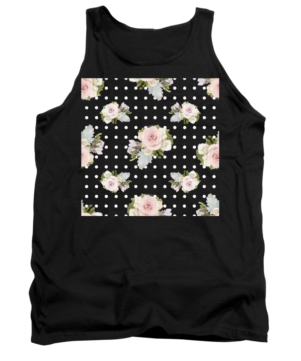 Home Decor Tank Top featuring the painting Floral Rose Cluster w Dot Bedding Home Decor Art #1 by Audrey Jeanne Roberts