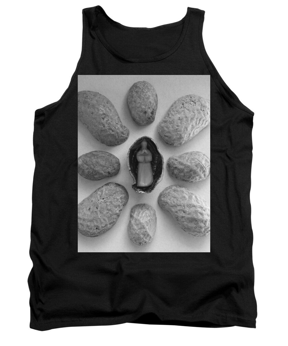 Food Art Tank Top featuring the sculpture Old Man in the Peanut #1 by Ismael Cavazos