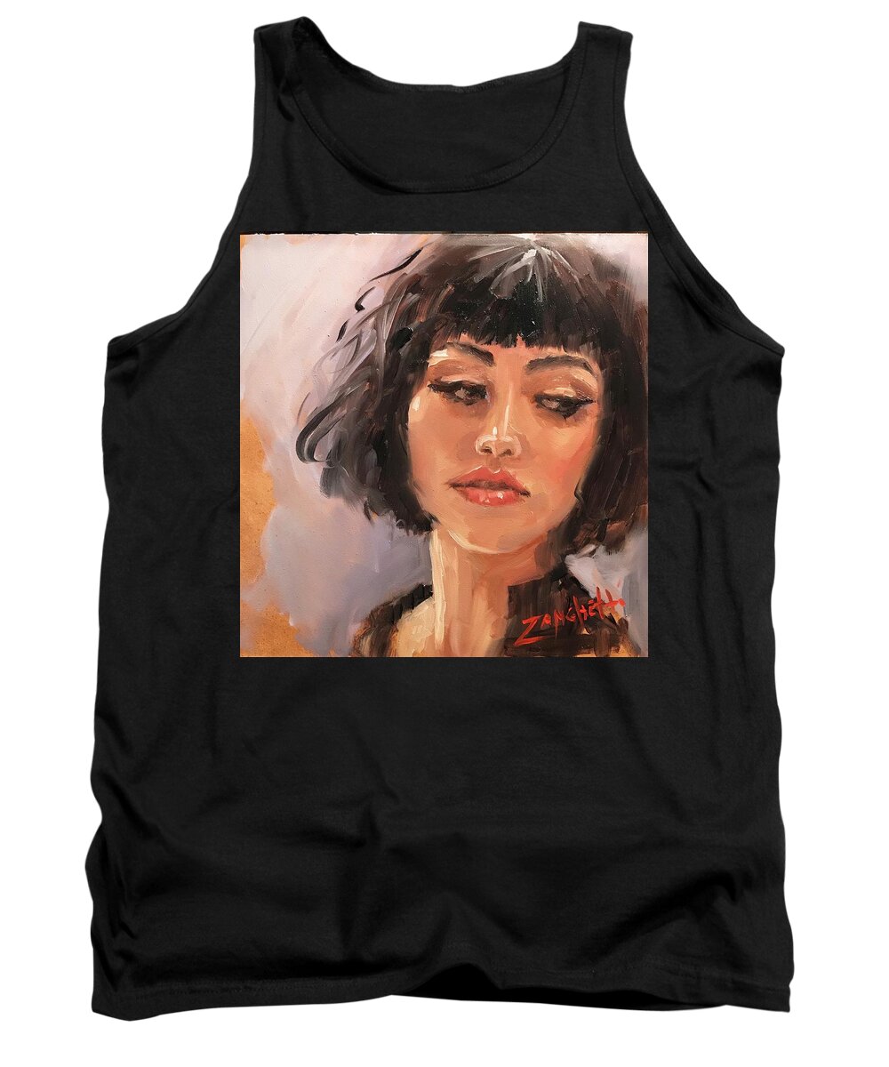 Portrait Tank Top featuring the painting Portrait Demo four #1 by Laura Lee Zanghetti
