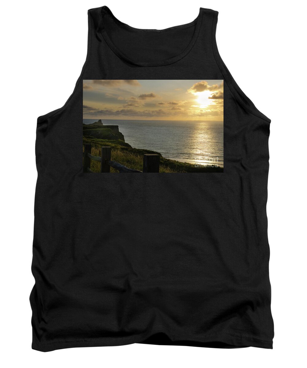 Sunset Tank Top featuring the photograph Sunset at Rhossili Bay by Perry Rodriguez