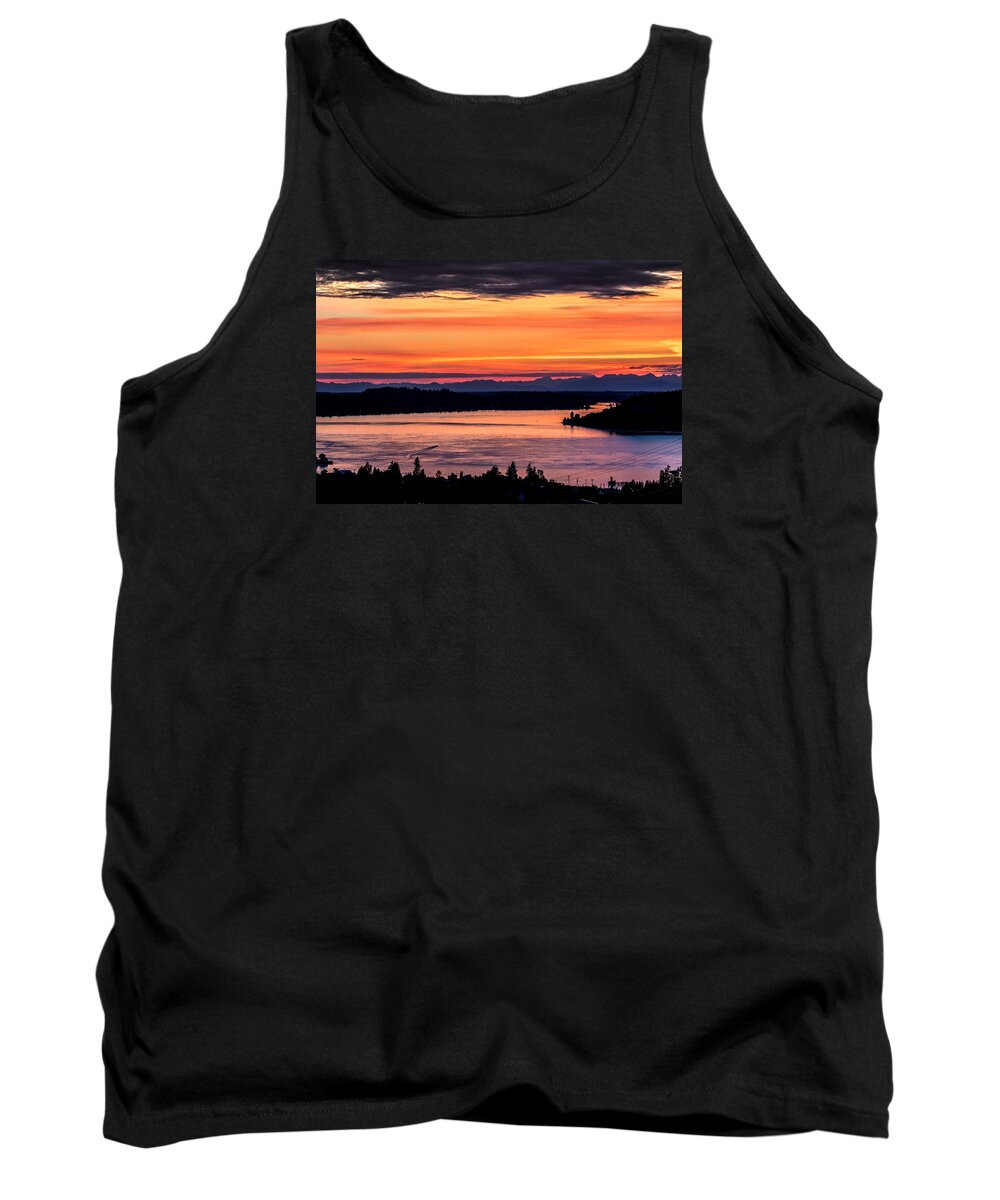 Sunset Tank Top featuring the photograph Sunset over Hail Passage on the Puget Sound #1 by Rob Green
