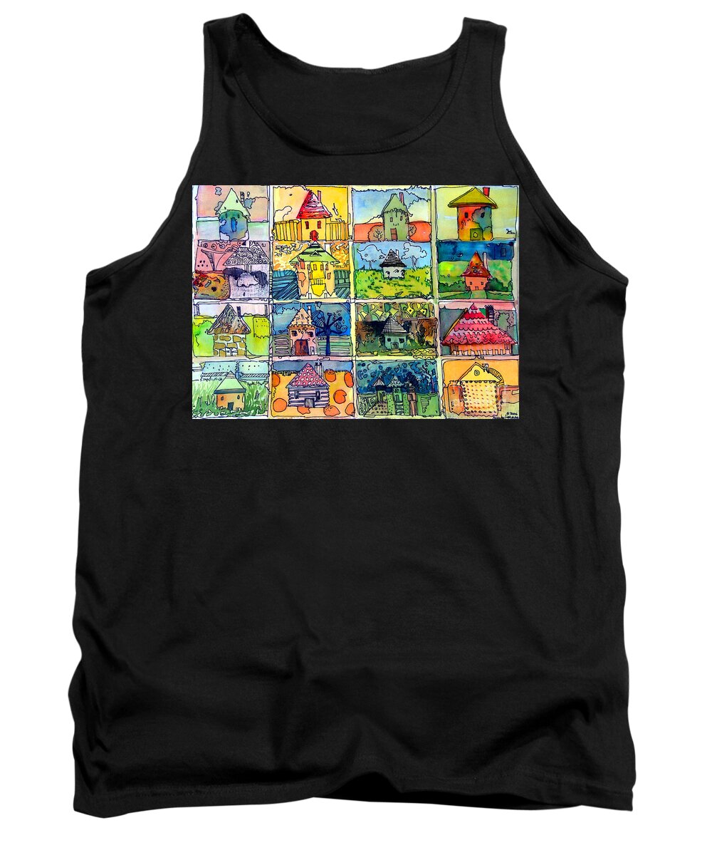 Houses Tank Top featuring the painting The Little Houses by Mindy Newman
