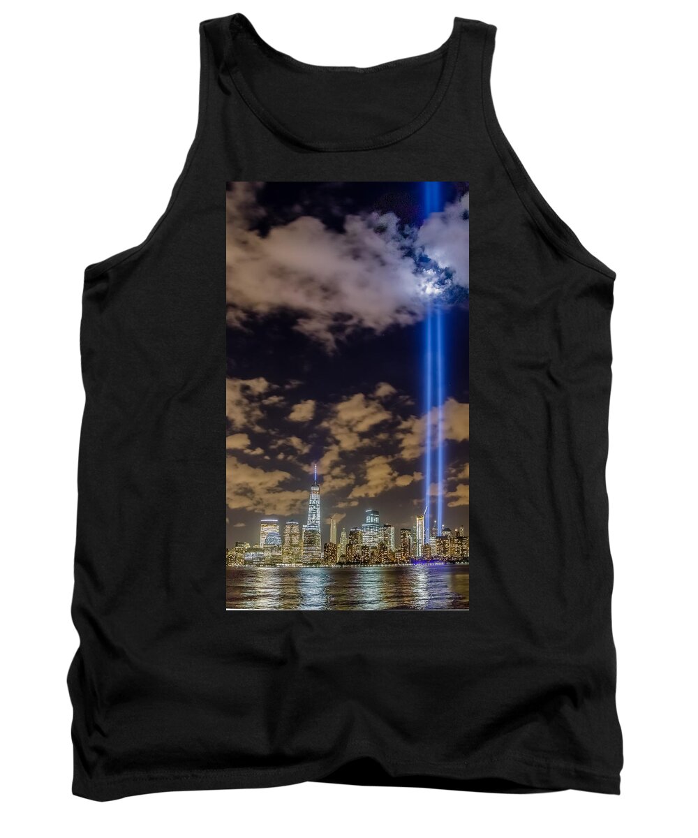 9/11 Tank Top featuring the photograph Tribute of Light, September 11, 2015 #1 by SAURAVphoto Online Store