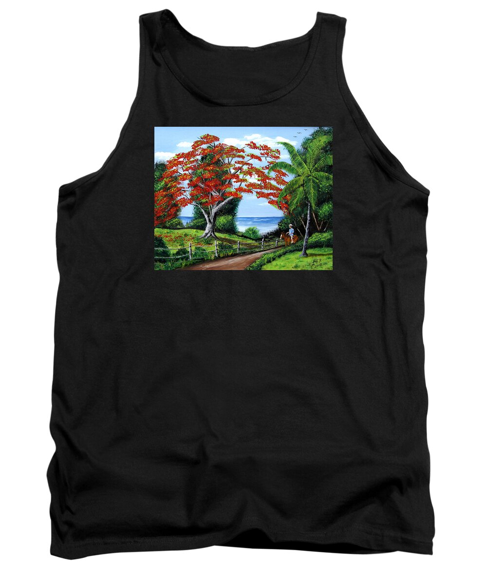 Tropical Landscape Tank Top featuring the painting Tropical Landscape by Luis F Rodriguez