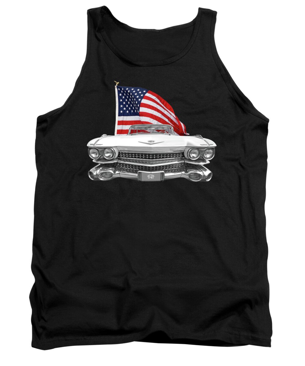 Cadillac Tank Top featuring the photograph 1959 Cadillac With US Flag by Gill Billington