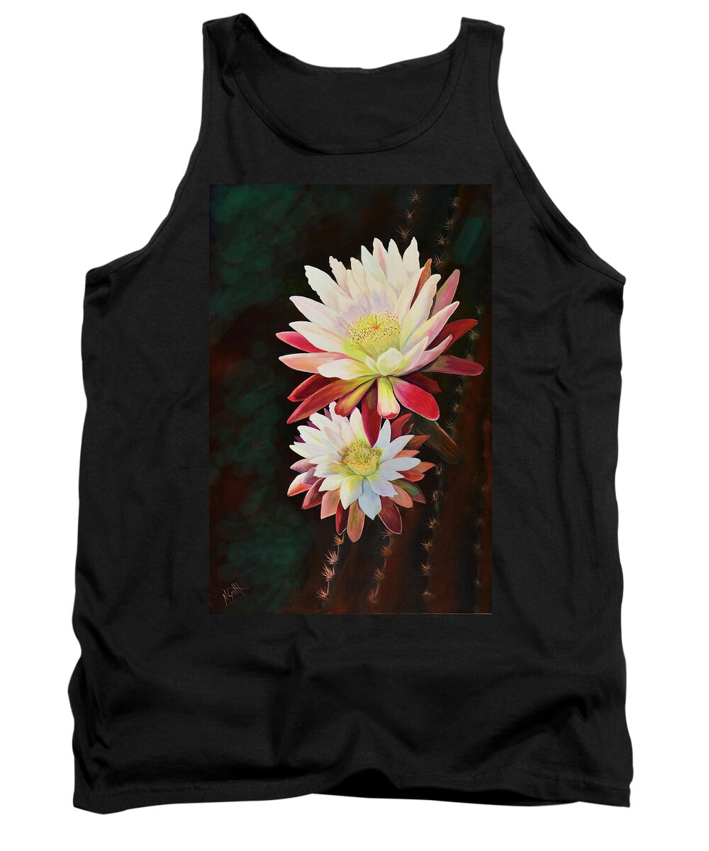 Night Blooming Cactus Tank Top featuring the painting Cereus Business #2 by Marilyn Smith