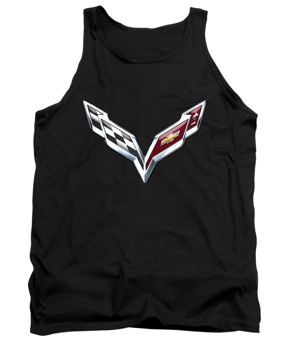 �wheels Of Fortune� Collection By Serge Averbukh Tank Top featuring the photograph Chevrolet Corvette 3D Badge on Black by Serge Averbukh
