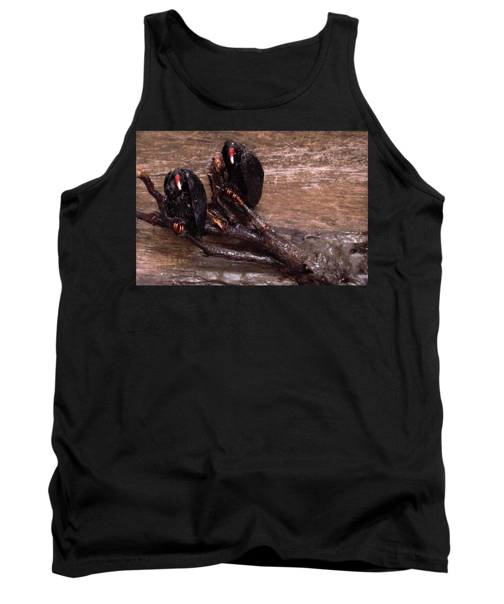 3d Tank Top featuring the mixed media 2 Hulking Vultures by Roger Swezey