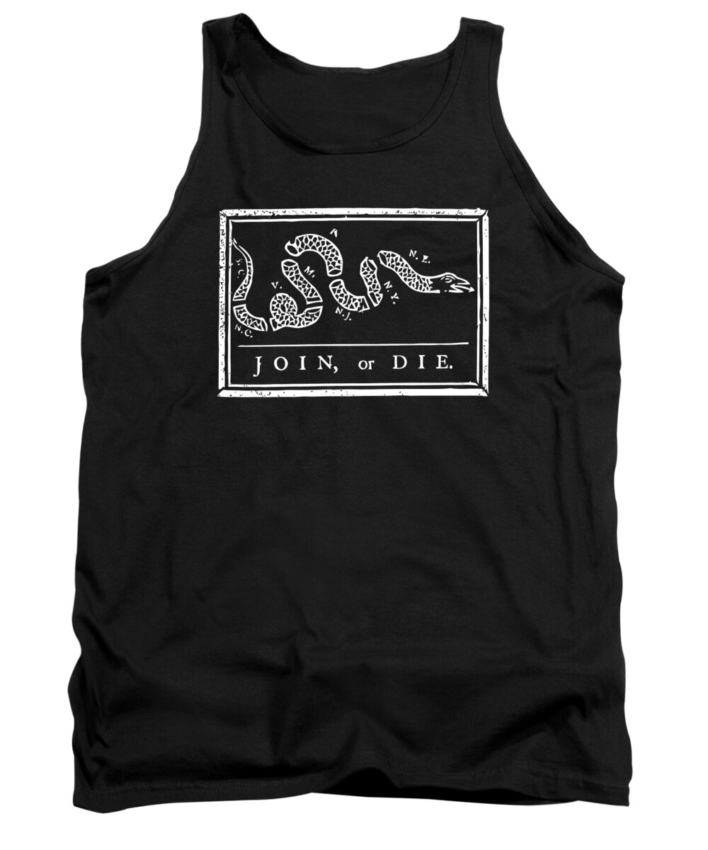 Join Or Die Tank Top featuring the digital art Join or Die - Black and White by War Is Hell Store
