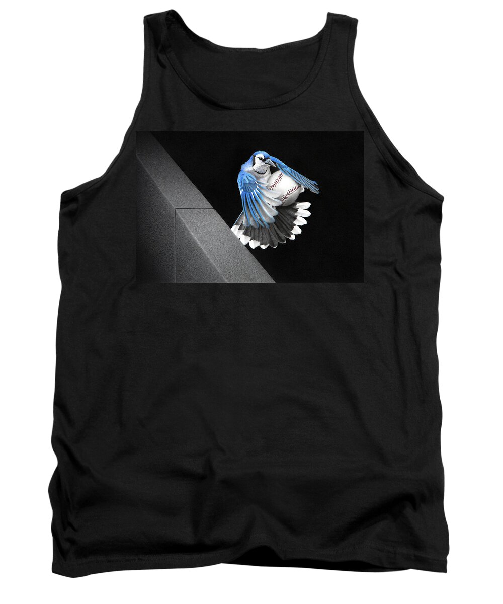 Blue Tank Top featuring the drawing 8th Inning - Out at the Fence by Stirring Images