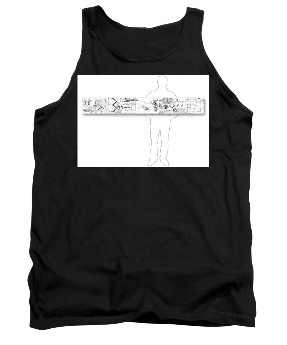 Japan Tank Top featuring the drawing 5.16.Japan-4-Horizontal-with-Figure by Charlie Szoradi