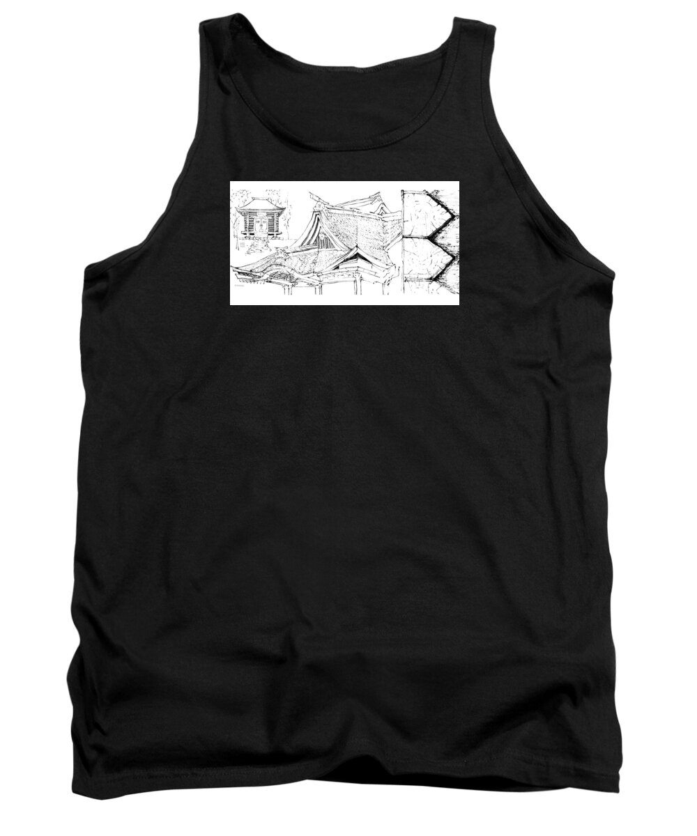 Sustainability Tank Top featuring the drawing 5.17.Japan-4-detail-a by Charlie Szoradi