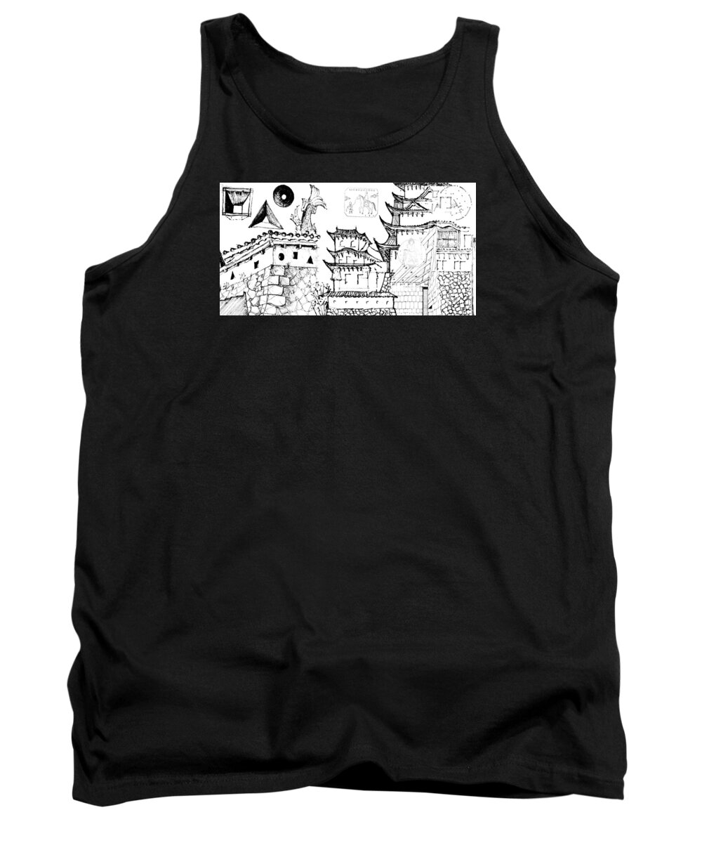 Japan Tank Top featuring the drawing 5.23.Japan-5-detail-b by Charlie Szoradi