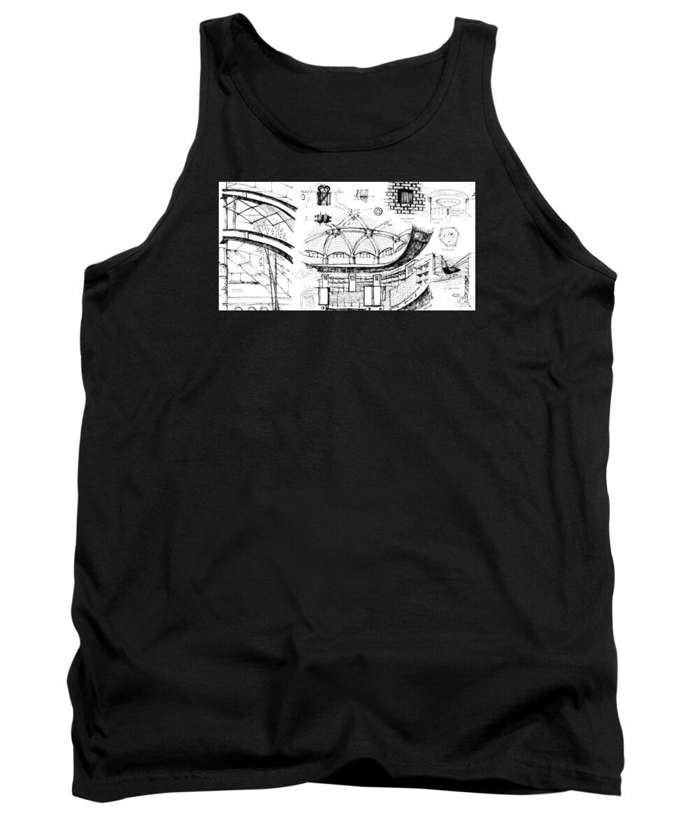 Sustainability Tank Top featuring the drawing 5.40.Japan-9-detail-b by Charlie Szoradi