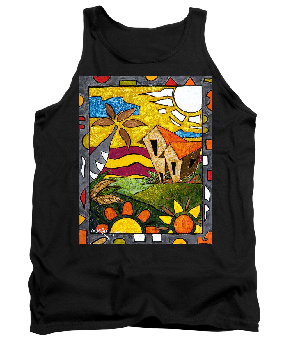 Puerto Rico Tank Top featuring the painting A Beautiful Day by Oscar Ortiz