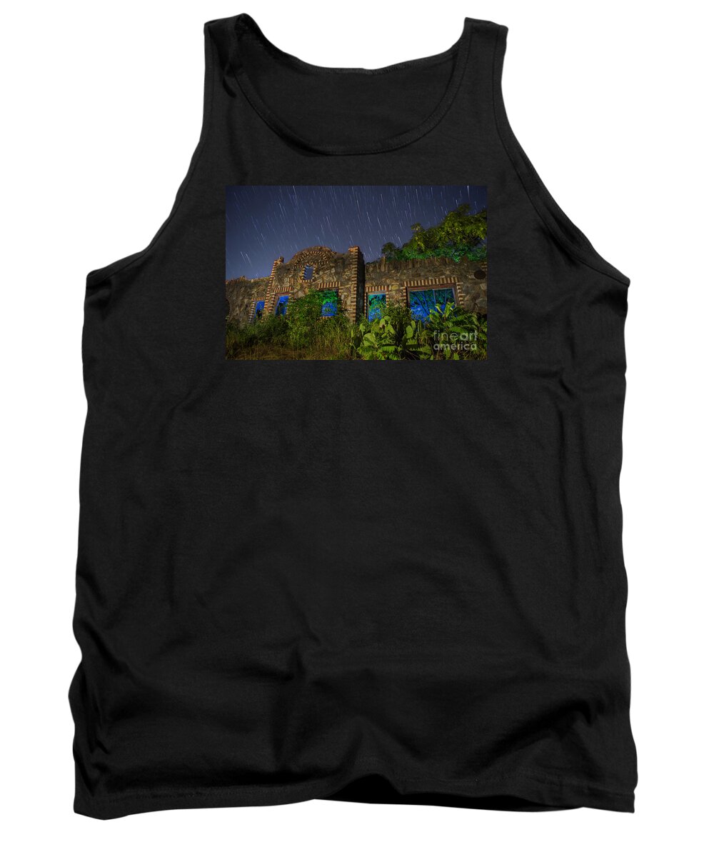 Night Time Photography Tank Top featuring the photograph Abandoned Outlaw Gas Station II by Keith Kapple