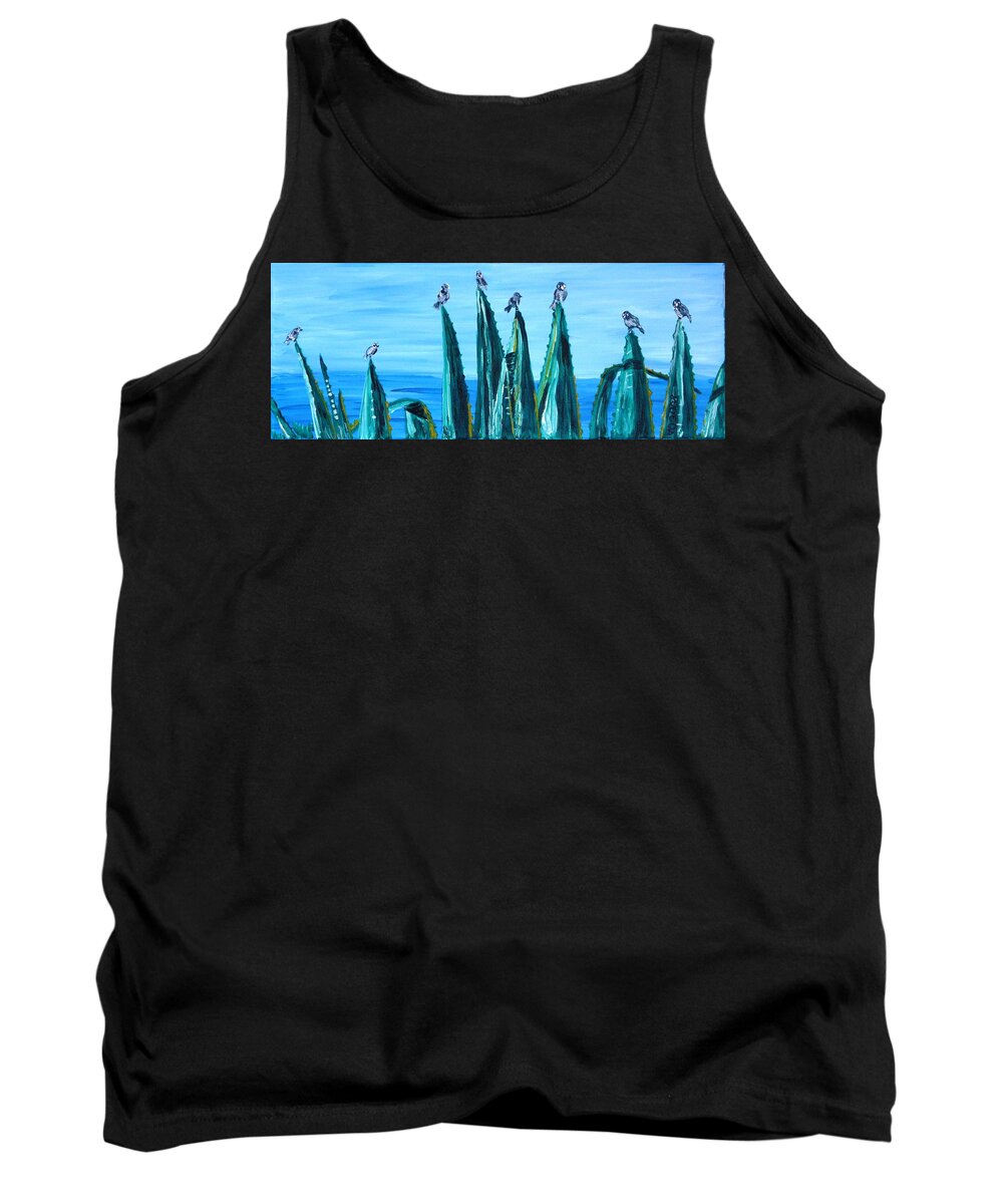 Landscape Tank Top featuring the painting Agave with Sparrows by Valerie Ornstein