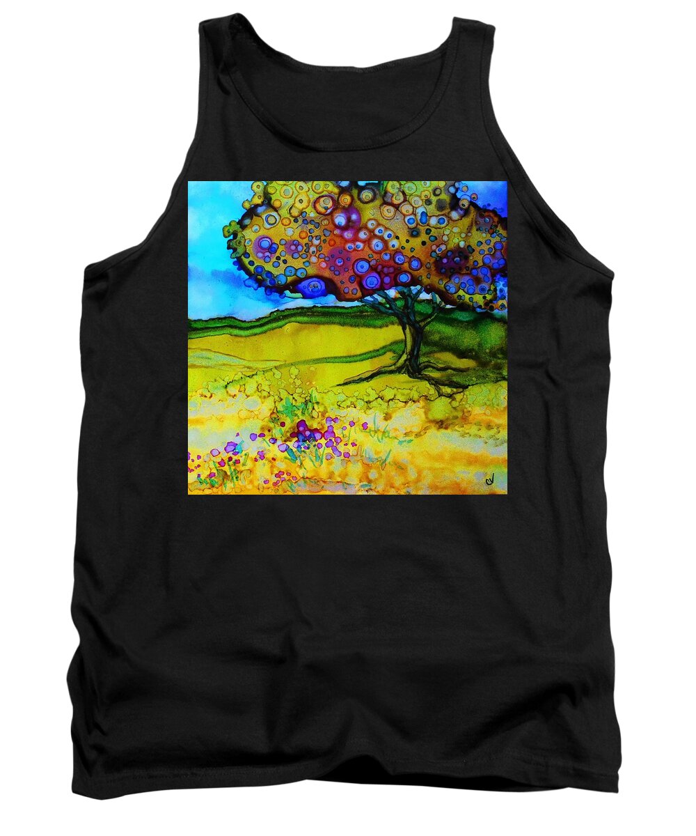 Alcohol Ink Tank Top featuring the painting A Little Shade - A 237 by Catherine Van Der Woerd