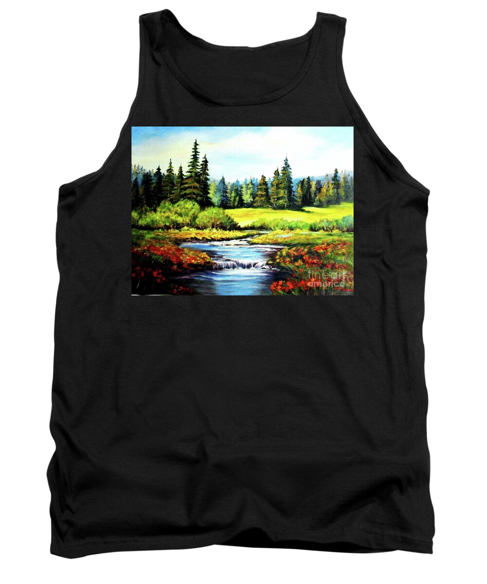 Meadow Tank Top featuring the painting Alpine Meadow by Hazel Holland