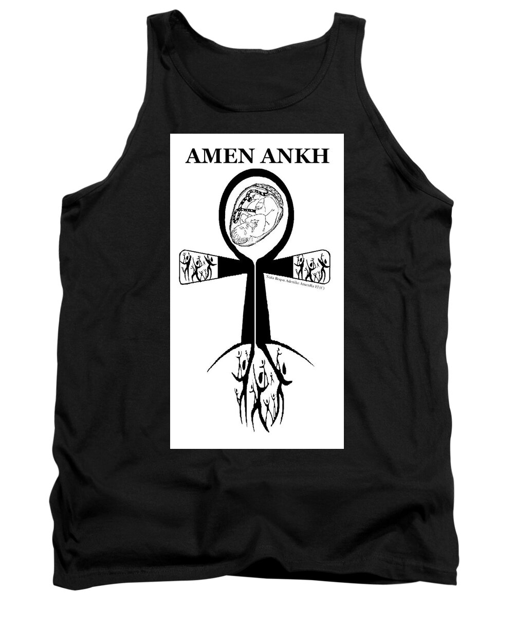 Amen Ankh Tank Top featuring the digital art Amen Ankh bw by Adenike AmenRa