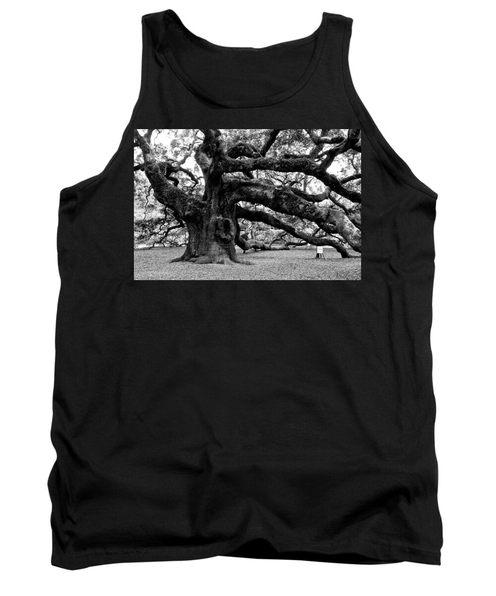Nature Tank Top featuring the photograph Angel Oak Tree 2009 Black and White by Louis Dallara