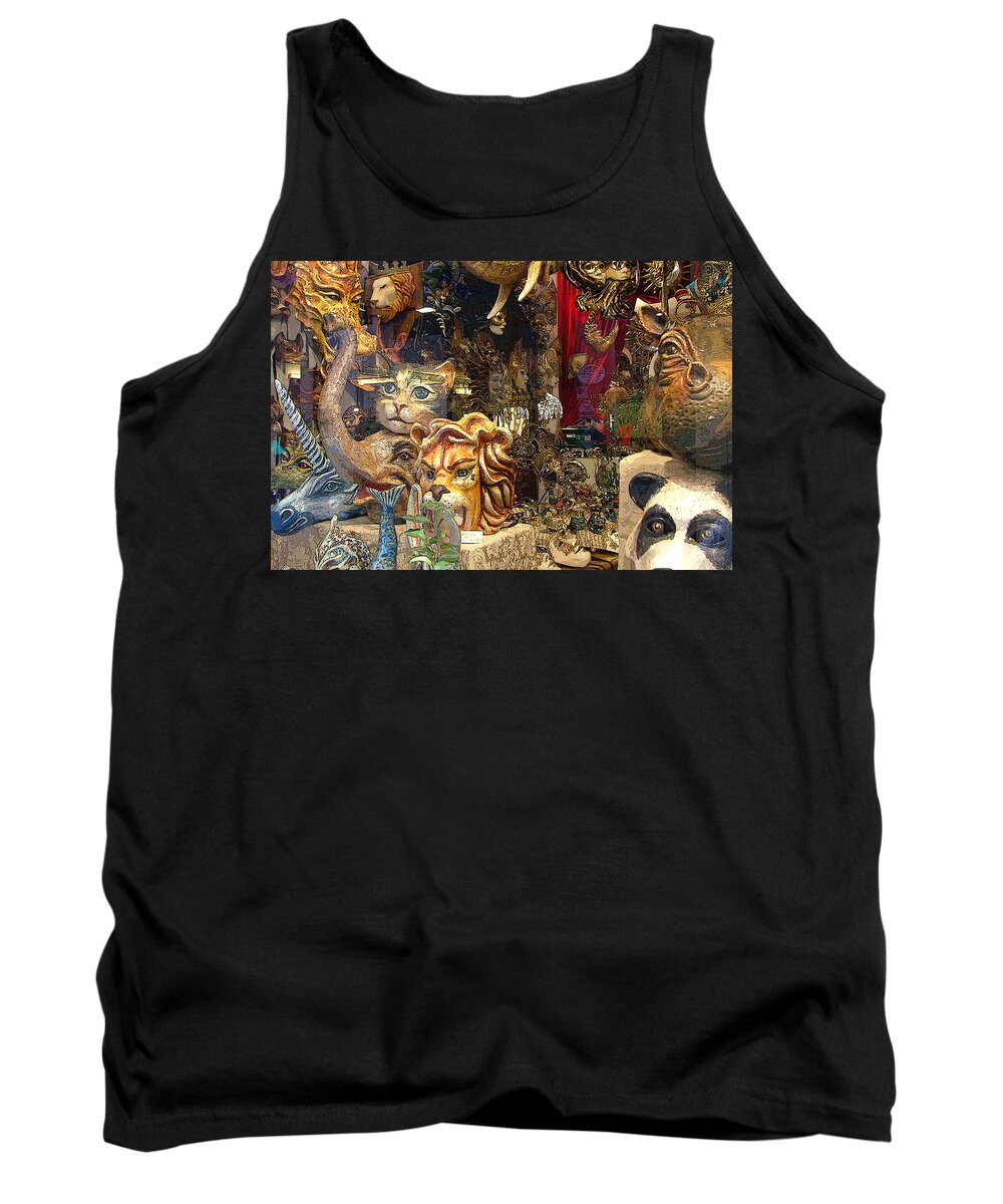 Animal Tank Top featuring the digital art Animal Masks from Venice by Mindy Newman