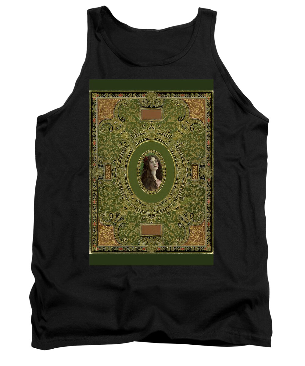 Antique Tank Top featuring the photograph Antique Book Cover with Cameo - Green and Gold by Peggy Collins