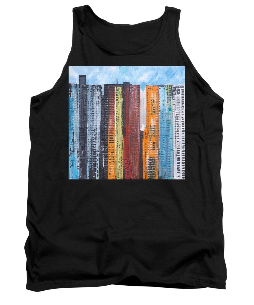 Acrylic Tank Top featuring the painting Tower Block - flats for rent by Denise Morgan